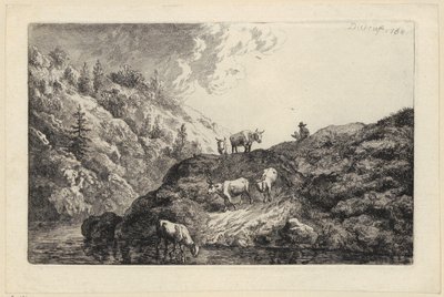 Un rebaño de animales junto al río [Bueyes conducidos al abrevadero] de Christian Wilhelm Ernst Dietrich