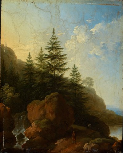 Paisaje montañoso rocoso con cascada de Christian Wilhelm Ernst Dietrich