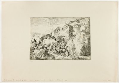Rebaño pasando por un arco de roca de Christian Wilhelm Ernst Dietrich
