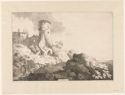 Paisaje montañoso con torre de Christian Wilhelm Ernst Dietrich