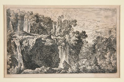 paisaje con cascada de Christian Wilhelm Ernst Dietrich