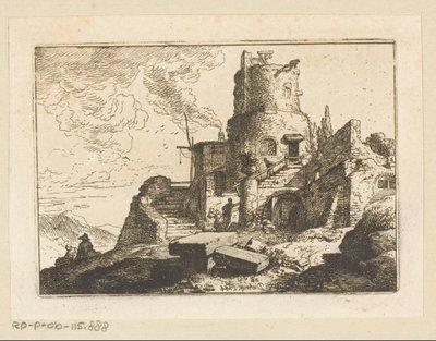 paisaje con atalaya de Christian Wilhelm Ernst Dietrich