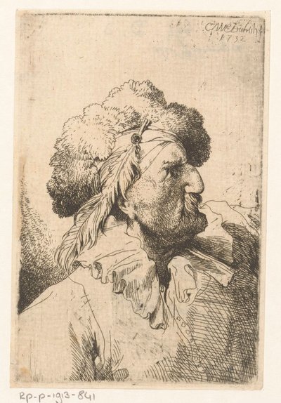 Hombre con sombrero de piel y pluma de Christian Wilhelm Ernst Dietrich