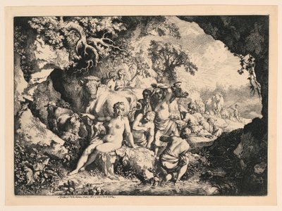 Ninfas bañándose cerca de una cueva de Christian Wilhelm Ernst Dietrich