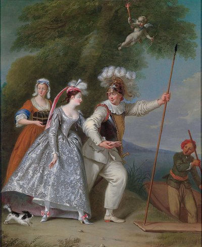 Retrato de un elegante caballero como Pierrot en una interpretación de la Commedia dell