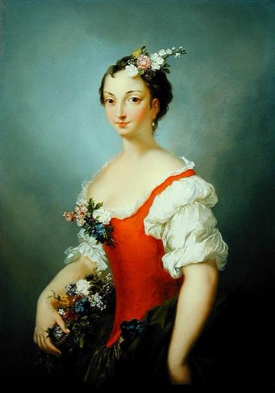 Retrato de una dama sosteniendo flores de Christian Wilhelm Ernst Dietrich