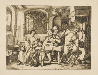 Sátiro en casa de campesino, al estilo de Jordaens de Christian Wilhelm Ernst Dietrich