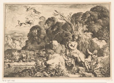 Venus sentada en una roca, acompañada de tres putti de Christian Wilhelm Ernst Dietrich