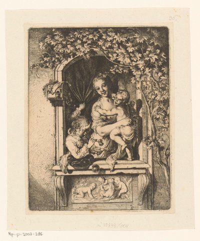 Mujer con niños en ventana decorada de Christian Wilhelm Ernst Dietrich