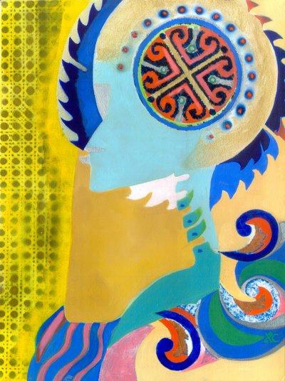 Cruzado, c. 1999 (óleo sobre lienzo con collage) de Christina Saj