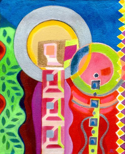 Virgen con el Niño en el jardín, c. 2010 (acrílico sobre lienzo) de Christina Saj