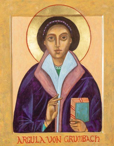 Argula Von Grumbach, 2018 (temple al huevo, pan de oro, madera) de Christine Hales