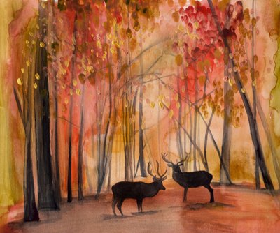 Ciervos en el bosque otoñal de Christine Lindstrom
