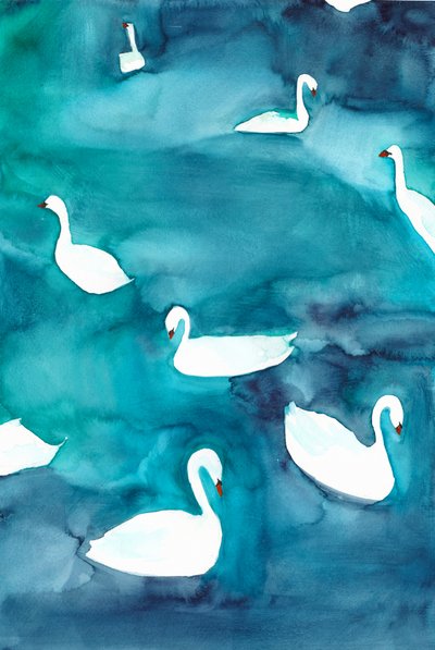 Graciosos cisnes en el agua de Christine Lindstrom