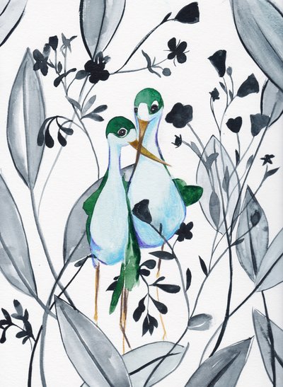 Pájaros verdes en la naturaleza de Christine Lindstrom