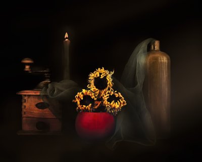Velas con girasoles secos de Christine SUISSIA