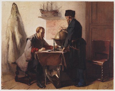 Jacob van Heemskerk y Willem Barendsz. planean su viaje al Ártico en 1594 de Christoffel Bisschop