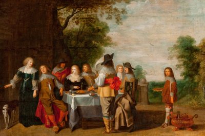 Compañía en una mesa en un parque (óleo sobre lienzo) de Christoffel Jacobsz Laemen van der