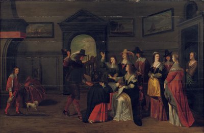 Compañía elegante jugando al juego de La Main Chaude en un interior de Christoffel Jacobsz van der Lamen