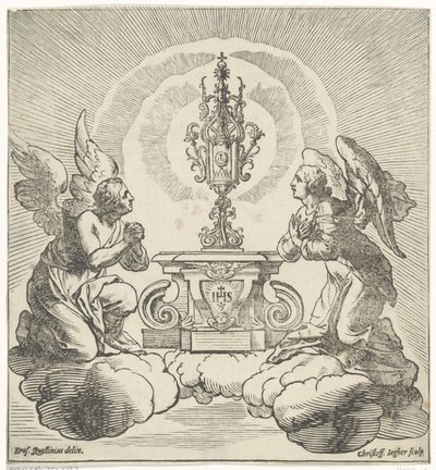 Dos ángeles adoran al anfitrión. de Christoffel Jegher