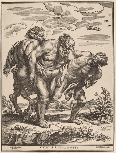 Silenus acompañado por un sátiro y un fauno de Christoffel Jegher after Sir Peter Paul Rubens