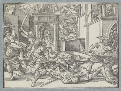 Soldados que luchan en una ciudad
Lucha en Jerusalén de Christoffel van Sichem (I)