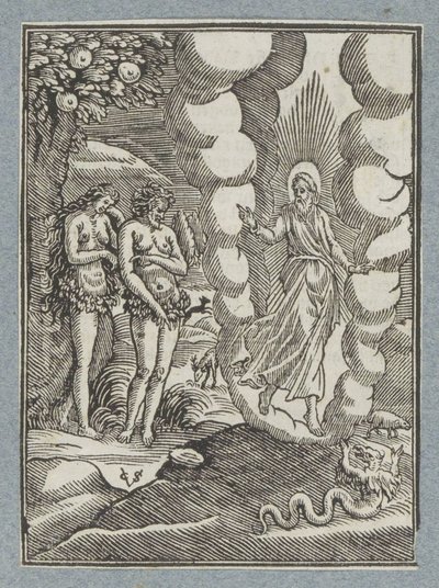 Adán y Eva avergonzados de su desnudez de Christoffel van Sichem (II)