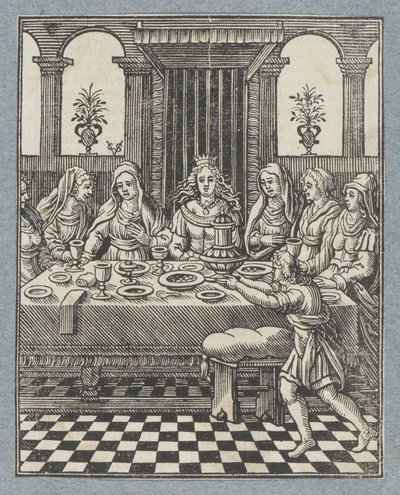 Fiesta de Wasti, esposa de Asuero de Christoffel van Sichem (II)