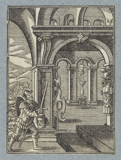 La cabeza de Saúl es llevada al templo de los filisteos de Christoffel van Sichem (II)