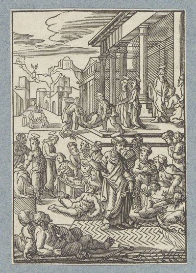 Pedro cura a los enfermos con su sombra. de Christoffel van Sichem (II)