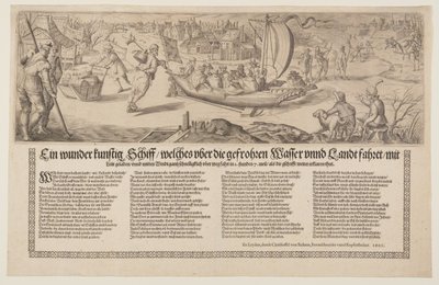 Broadside con una barcaza navegando sobre hielo de Christoffel van Sichem I