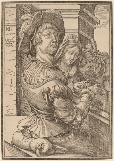 Un joven tocando un salterio de Christoffel van Sichem I after Hendrik Goltzius