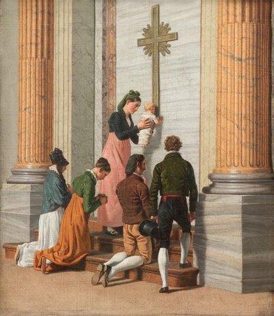 Devoción junto a la Puerta Santa de la Basílica de San Pedro, c.1814 (óleo sobre lienzo) de Christoffer Wilhelm Eckersberg