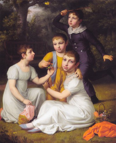 Retrato de los cuatro hijos mayores de Johannes Søbøtker en Hummeltofte. de Christoffer Wilhelm Eckersberg
