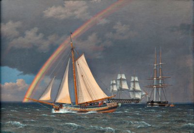 Arco iris en el mar con algunos barcos de crucero de Christoffer Wilhelm Eckersberg