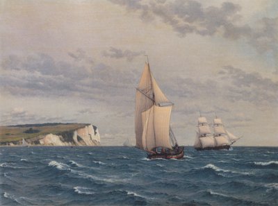 La parte sur de los Acantilados de Møn vistos desde el mar. de Christoffer Wilhelm Eckersberg