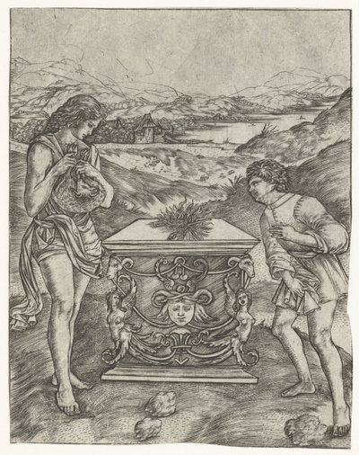 Caín y Abel sacrifican cordero en el altar de Christoforo di Michele Robetta