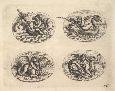 Cuatro óvalos con genios, placas del Neue Grotessken Buch de Christoph Jamnitzer