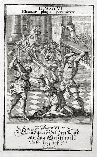 Eleazar acepta voluntariamente la pena de muerte, Macabeos 1695 de Christoph Weigel