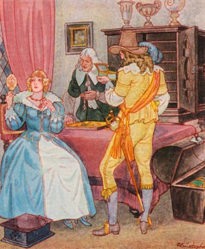 Besuch Beim Juwelier / Visita al joyero (litografía en color) de Christophe (1856 1945)