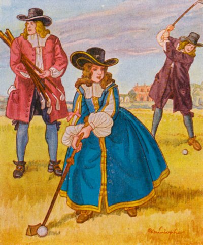 Golfspiel / Juego de golf (litografía en color) de Christophe (1856 1945)