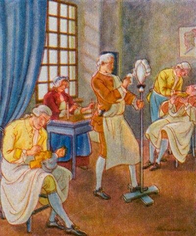 Peruckenmacher / Fabricante de pelucas (litografía en color) de Christophe (1856 1945)