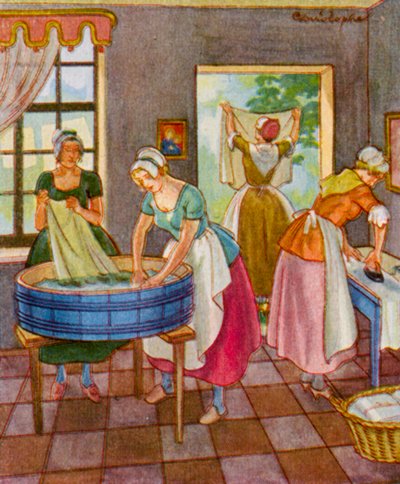 Wascherin Und Platterin / Lavandera y bandeja (litografía en color) de Christophe (1856 1945)
