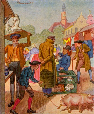 Wochenmarkt / Mercado semanal (litografía en color) de Christophe (1856 1945)