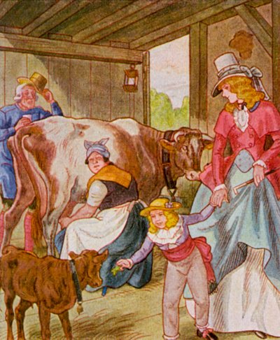 Besuch Im Kuhstall / Visita al establo (litografía en color) de Christophe (1856 1945)