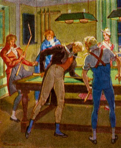 Billardspiel / Juego de billar (litografía en color) de Christophe (1856 1945)