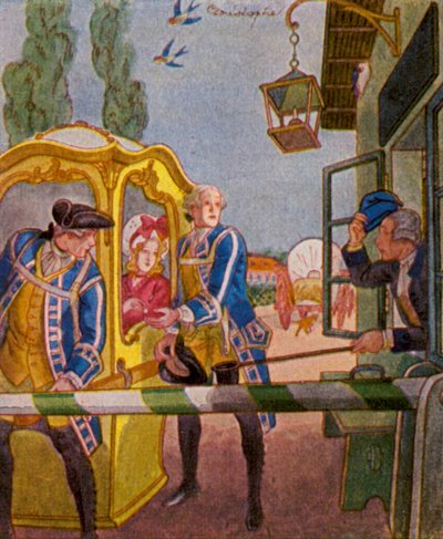Chaise Am Schlagbaum / Chaise at the Turnpike (litografía en color) de Christophe (1856 1945)