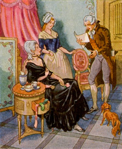 Dichtervorlesung Im Boudoir / Lectura poética en el tocador (litografía en color) de Christophe (1856 1945)