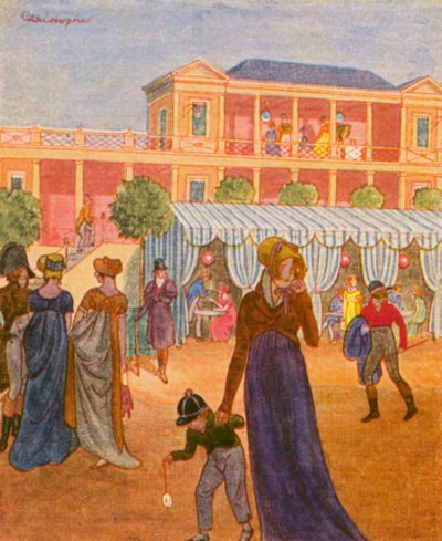 Elegantes Ausflugslokal / Elegante restaurante de excursión (litografía en color) de Christophe (1856 1945)