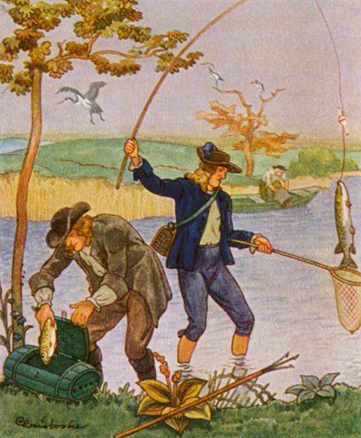 Fischen Und Angeln / Pesca y pesca con caña (litografía en color) de Christophe (1856 1945)